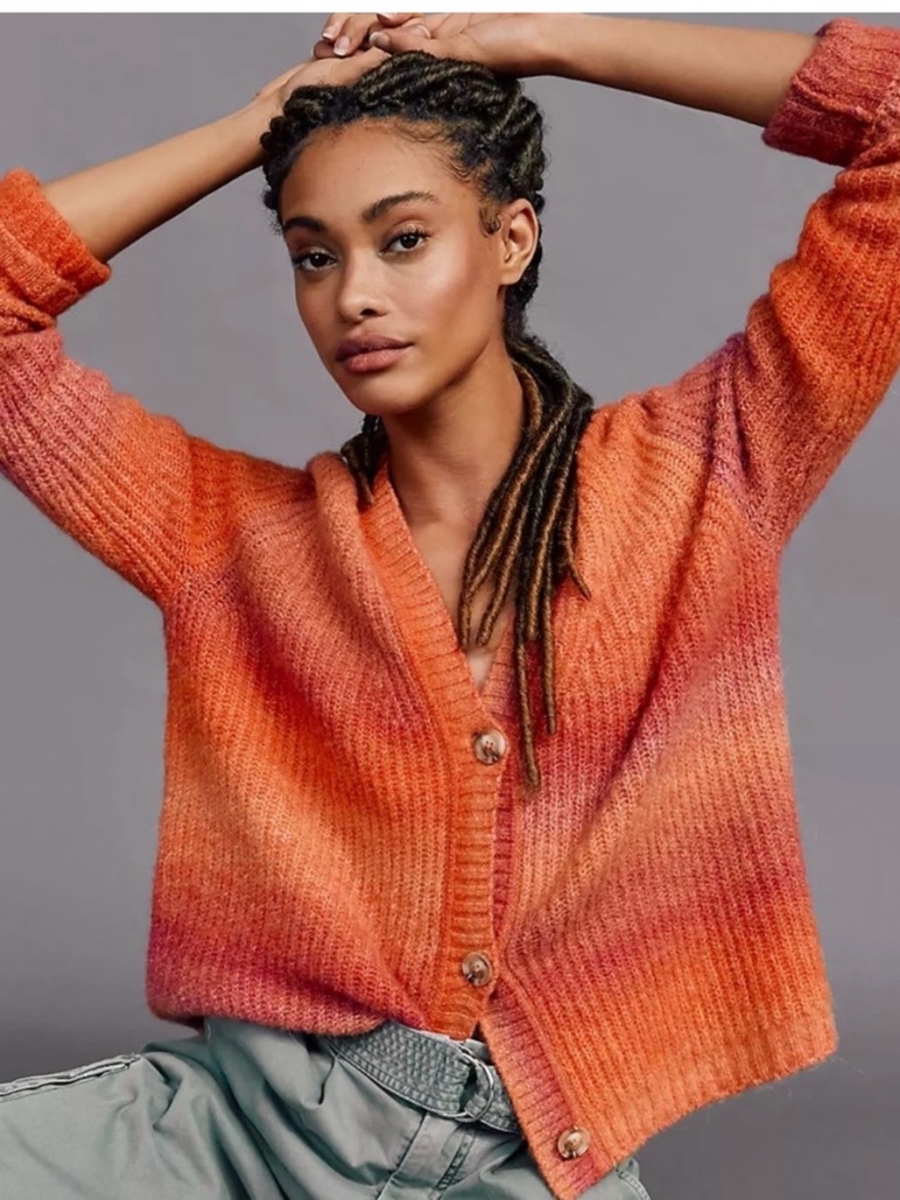 Maeve Anthropologie Cardigan Sweater Small Orange Pink Ombre Wool Alpaca Blend